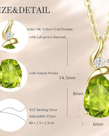 FANCIME 14K Solid Yellow Gold Birthstone Pendant Necklace for Women with Diamond Pear Shaped Teardrop Necklace Birthday Gifts for Mom Women Sterling Silver Chain 16" + 2" Extender