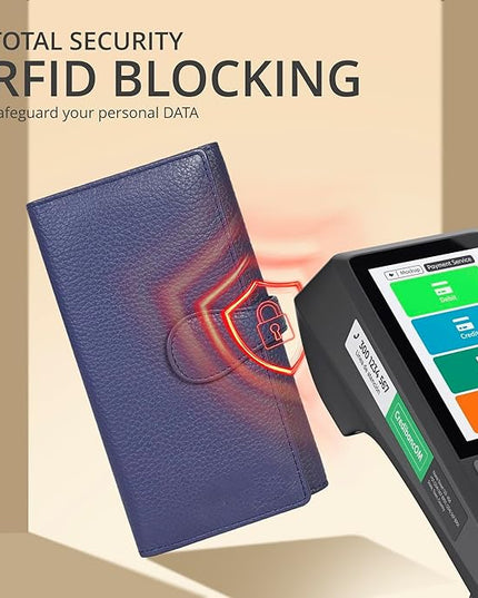 Real Leather Women Wallet Leather with RFID Blocking -Trifold Card Holder Designer Ladies Clutch with ID Window Wallets
