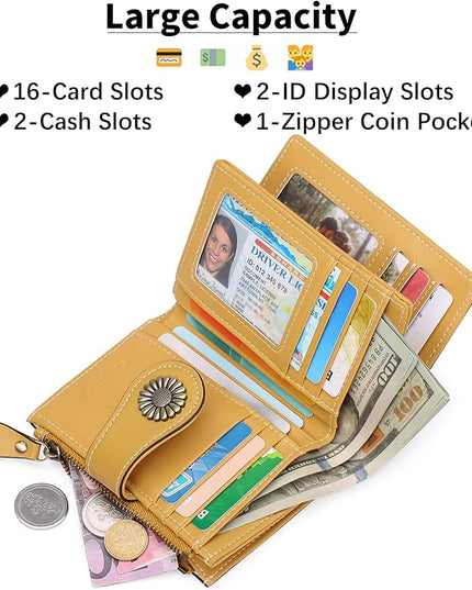 SENDEFN Small Womens Wallet Leather Bifold Card Holder RFID Blocking with Zipper Coin Pocket