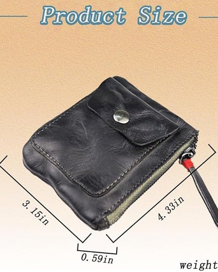 ZYLOXAR Genuine Leather Coin Pouch with Zipper Snap Closure Crazy Horse Wallet for Women (Black)