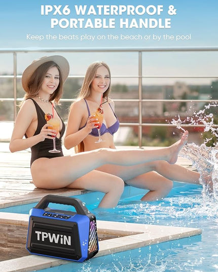 Portable Bluetooth Speakers Loud - Wireless Speaker 80W Peak, Light Show, 20H Playtime, Strong Bass, BT 5.3, TWS, IPX6 Waterproof for Outdoor Travel Beach Camping - Blue