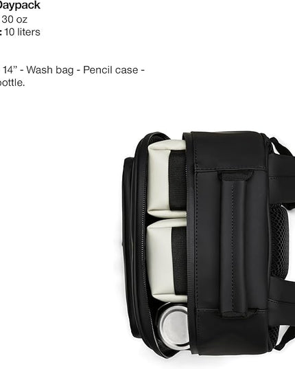 RAINS Book Daypack Regular Grey Laptop Backpack for Men and Women, Waterproof Black Minimalist Commuter Bag with 15”-16"
