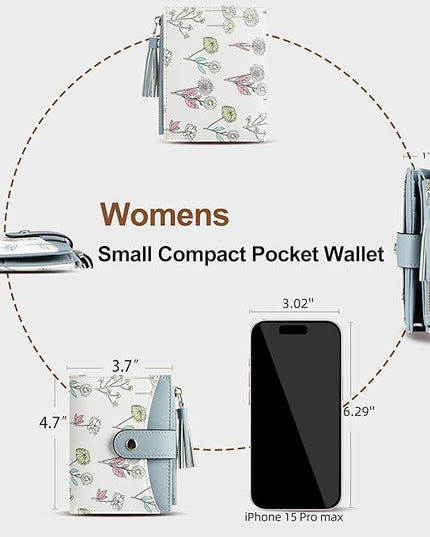 yiijay Small Wallet for Women RFID Blocking Tassle Bifold Slim Thin Leather Wallet Credit Card Holder Wallet Ladies Mini Wallet with Zipper Pocket