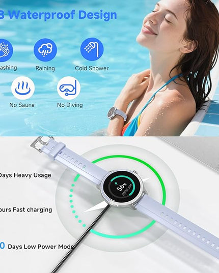 Smart Watches for Women Men 1.27" HD Fitness Tracker with Heart Rate/Sleep/Step/SpO2 Monitor, IP68 Waterproof Watch for Android iOS(Blue)