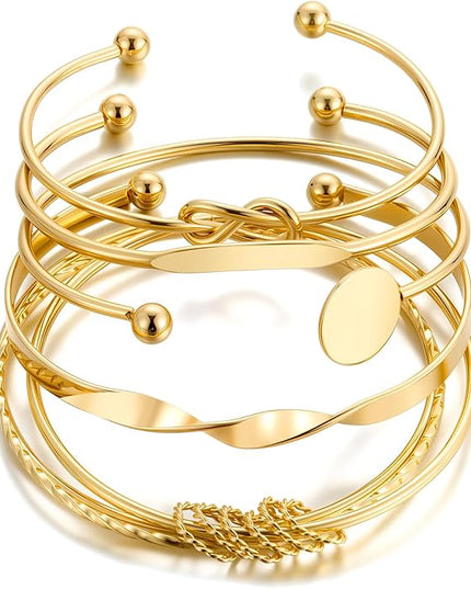 ÌF ME Gold Bangle Bracelets for Women, Indian Bangles Stackable Set, Multi Layer Textured 14K Gold Plated Chunky Bracelets Boho Jewelrys Set
