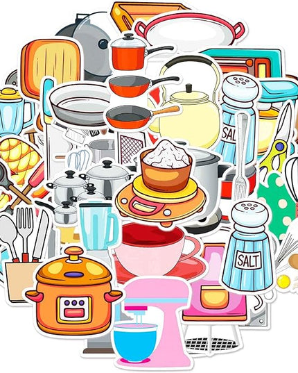 Daily Kitchen Utensil Stickers for Water Bottle,Waterproof Vinyl 50pcs Stickers for Laptop Computer Phone Bumper Skateboard Luggage Decals for Teens Adults