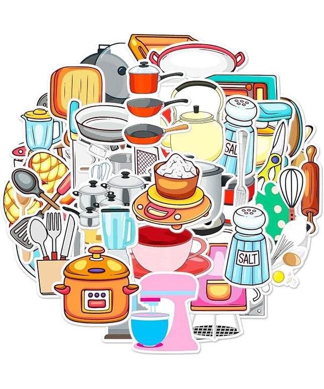 Daily Kitchen Utensil Stickers for Water Bottle,Waterproof Vinyl 50pcs Stickers for Laptop Computer Phone Bumper Skateboard Luggage Decals for Teens Adults
