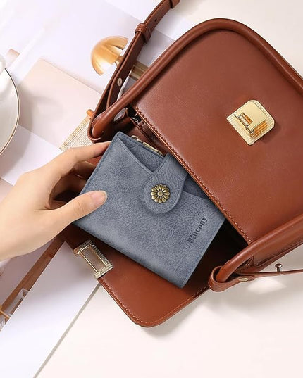 Blucoay Womens Wallet,RFID Blocking Wallet Women Soft Leather Bifold Small Wallets For Women Card Holder With Removable ID Window(greyblue)
