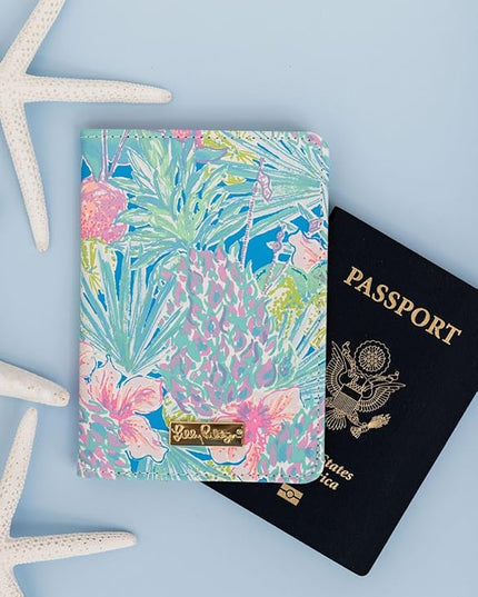 Lilly Pulitzer Vegan Leather Passport Holder, Cute Passport Cover, Travel Wallet with Credit Card Slots, Swizzle In