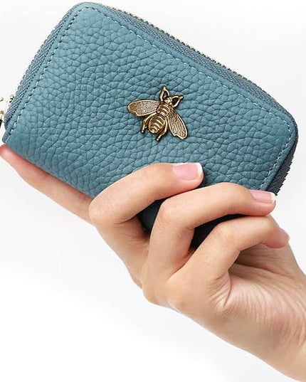 imeetu RFID Credit Card Holder, Small Leather Zipper Card Case Wallet for Women