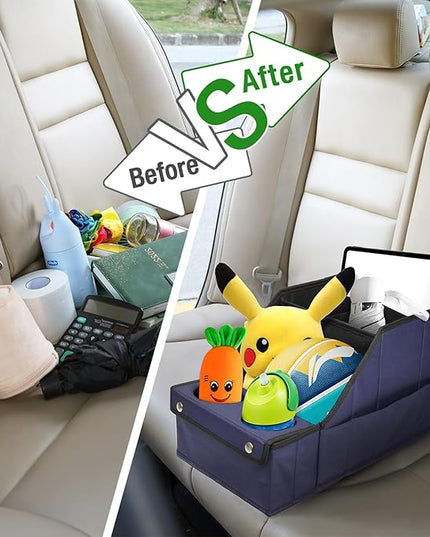MULISOFT Car Seat Organizer, Backseat Car Organizer with 11 Storages Compartments and 2 Cup Holders, Blue