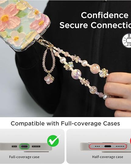 Phone Charm for Women, Anti-Theft Phone Wrist Strap Hands-Free & Beaded Chain, Detachable Cell Phone Lanyard with Tether Tab