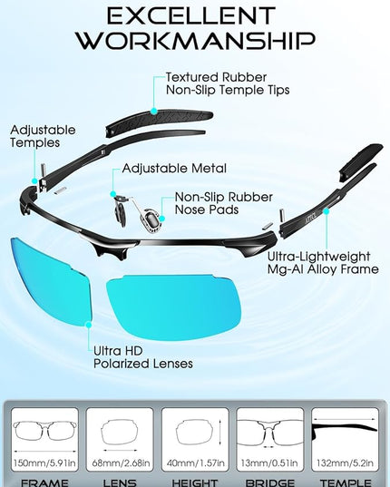 ATTCL Polarized Sunglasses Men Sports: UV Protection Anti Glare Wrap Around Lightweight Metal Driving Fishing Golf Running