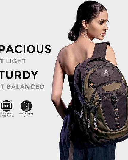 Swissdigital Design Laptop Backpack with USB Charging Port, Travel Backpack Fits 15.6 inches Computer, 31L College School Backpack for Men, Tan/Black | SD803-34