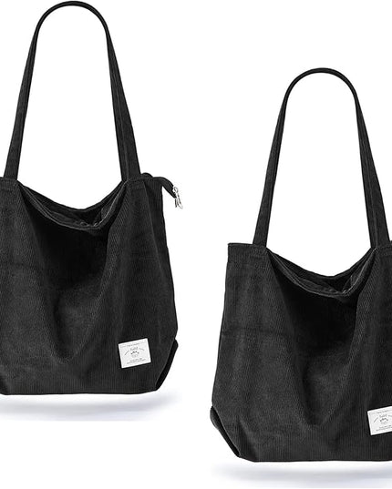KALIDI Women Corduroy Tote Bag Zipper Casual Tote's Handbag Big Capacity Shoulder Bag with Pockets