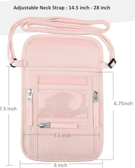 WALNEW Passport Holder Neck Pouch Travel Wallet for Women and Men, RFID Blocking Security Slim Traveling Wallet with Around Neck Lanyard Strap