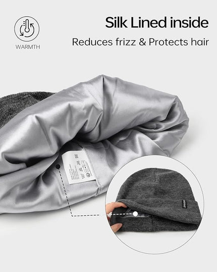 Zylioo Plus Size Fleece Lined Beanie Hat,2XL/XL/L/M/S Thermal Knitted Hat,Winter Warm Lined Snow Hats for Women Men