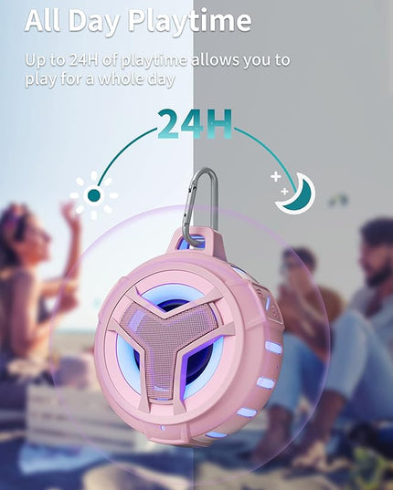 EBODA Bluetooth Shower Speaker, IP67 Waterproof Portable Wireless Small Speakers, Floating, 24H Playtime for Home, Beach, Pool, Kayak, Hiking, Boat Accessories, Gifts for Women, Girls - Pink