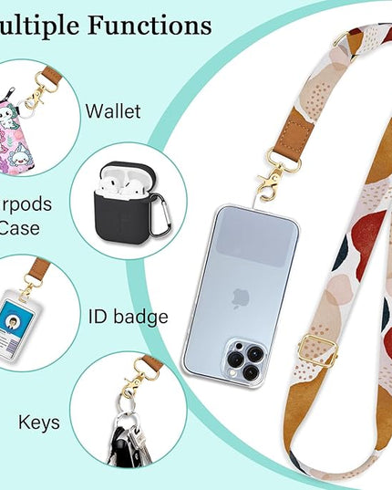 Phone Lanyard Crossbody Wrist Strap, Boho Abstract Art Cell Phone Lanyards for Around the Neck Wristlet Shoulder, Adjustable Cute Strap for Car Keys Keychain Wallet ID Badge