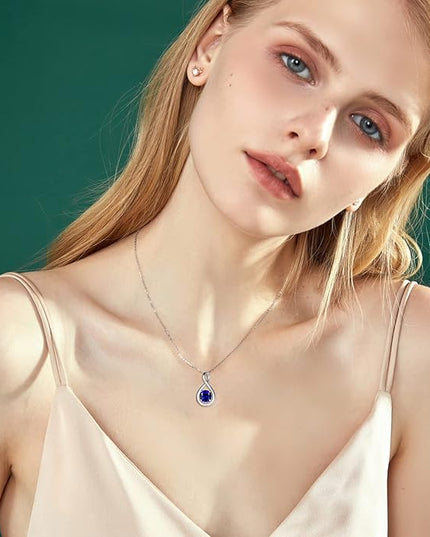FANCIME Birthstone Necklaces for Women Fine Jewelry Sterling Silver Dainty Infinity Pendant Anniversary Birthday Christmas Gifts for Her Wife Mom Lady Daughter, Chain 16"+2" Extend