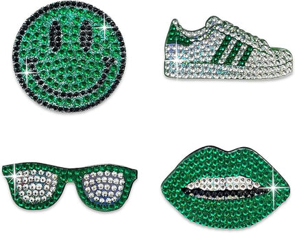 StickerBeans® Rhinestone Stickers - Green Spirit 4-Pack, 2” x 2” Each, Unique Sparkly Cut-to-Shape for Collecting, Trading, Decorating Laptops, Phone Cases, Scrapbooks for Kids, Teens, & Adults