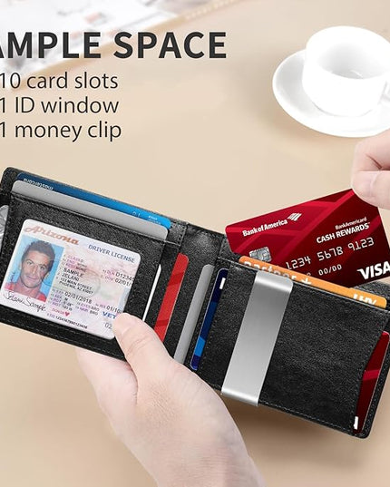 RUNBOX Slim Money Clip Wallets for Men RFID Blocking 11 Card Holder Minimalist Small Leather Bifold Men's Front Pocket Wallet Gift Box