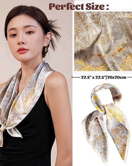 kcctoo 27.5" Mulberry Silk Feeling Head Scarf Women's Fashion Square Neck Satin Scarfs for Bag Hair Scarves Gift