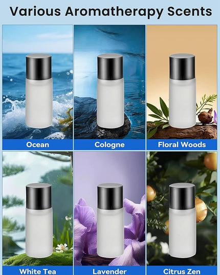 Smart Car Air Freshener, Car Air Freshener Diffuser, Car Diffuser with 360° Rotatable Vent Clip 3 Smart Scent Modes, 6 Refillable Scents for Long Lasting Fragrance