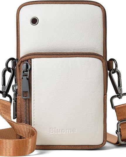 Bluome Small Crossbody Phone Purse for Women –PU Leather Crossbody Handbag Wallets Shoulder Travel Bag with Headphone Jack