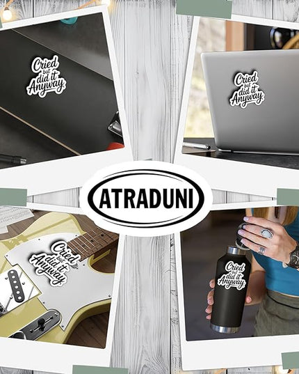 (3Pcs) Cried But Did It Anyway Sticker Mental Health Stickers Motivational Quote Vinyl Waterproof Decal for Laptop Water Bottle Phone for Gifts for Women Students Adults Office Size 3"