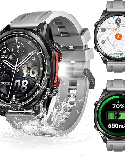 DOOGEE Anywise W1 Pro Mens Smart Watch, 5ATM Dual-Band GPS Offline Maps,1.43'' Fitness Smartwatches for Android Phone/iPhone Compatible,170+ Sports Modes, Answer/Make Calls/18 Days Battery/2 Strap