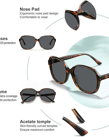 CARFIA Acetate Oversized Square Polarized Sunglasses for Women UV Protection Retro Trendy Big Shades