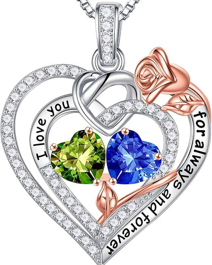 Iefil Christmas Gifts for Wife Women - 925 Sterling Silver Double Birthstone Necklace, Anniversary Birthday Gifts for Women, Jewelry Gift for Wife Girlfriend Mom Her
