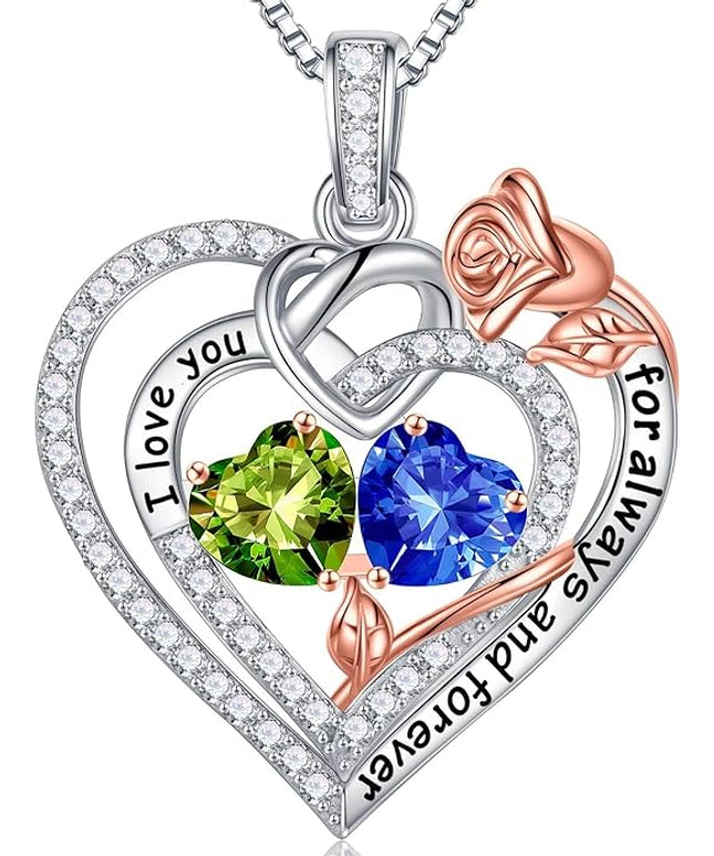 Iefil Christmas Gifts for Wife Women - 925 Sterling Silver Double Birthstone Necklace, Anniversary Birthday Gifts for Women, Jewelry Gift for Wife Girlfriend Mom Her