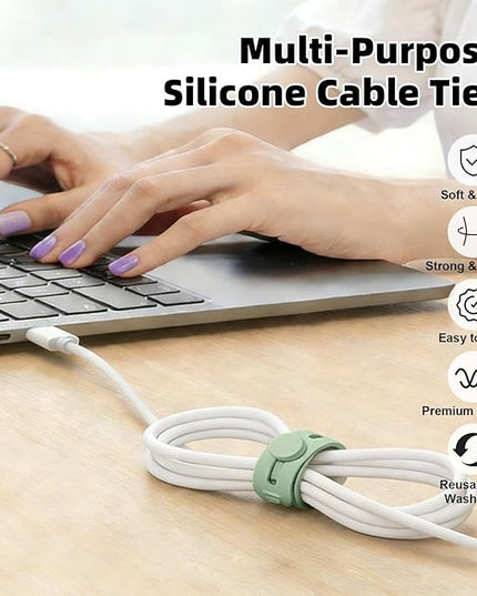 28Pcs Silicone Cable Ties Reusable, Multipurpose Cable Management Organizer, Adjustable Fastening Cable Straps with Locking Buckles, High Elasticity Cord Organizer, Travel Essentials(2 Sizes, 7Colors)