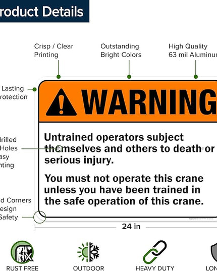 Warning Untrained Operators Subject Themselves And Others To Death Sign, 18x24 Inches, Rust Free .063 Aluminum, Fade Resistant, Made in USA by My Sign Center