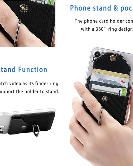 RFID Wallet Phone Case, Card Holder & Ring Stand for iPhone, Android & Smartphones - Black Polyester
