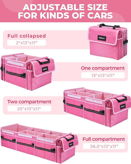 HIRALIY 4 in 1 Car Trunk Storage Organizer with Leakproof Cooler Bag, Multi-Compartment Foldable Trunk Storage Box for Car Truck SUV