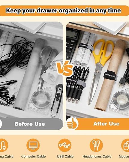 70 Pack Black Cable Ties 8 Inch with Writable Labels, Reusable Cord Organizer Straps, Hook & Loop Wire Management for Extension Cords, Garage Tools, Power Strips & Heavy Duty