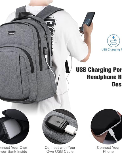 Bookbag School Backpack, Travel Backpack Anti Theft Laptop Backpack with USB Charging Port Water Resistant College Fits 15.6 Inch Notebook Over 3 Years Old