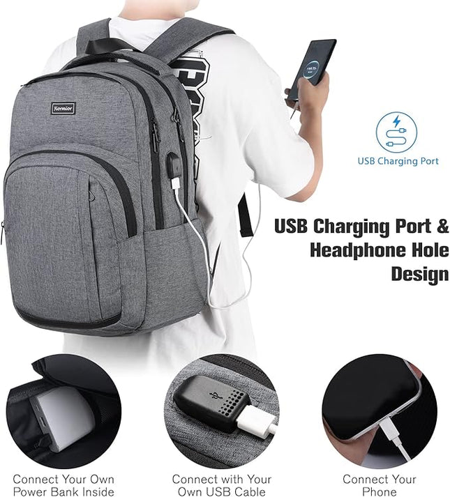 Bookbag School Backpack, Travel Backpack Anti Theft Laptop Backpack with USB Charging Port Water Resistant College Fits 15.6 Inch Notebook Over 3 Years Old