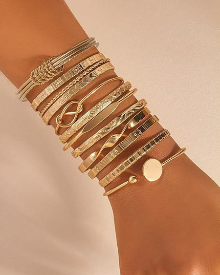 ÌF ME Gold Bangle Bracelets for Women, Indian Bangles Stackable Set, Multi Layer Textured 14K Gold Plated Chunky Bracelets Boho Jewelrys Set