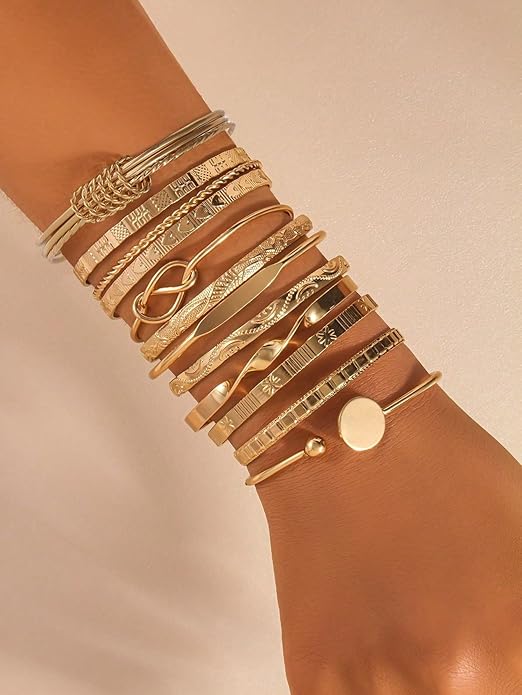 ÌF ME Gold Bangle Bracelets for Women, Indian Bangles Stackable Set, Multi Layer Textured 14K Gold Plated Chunky Bracelets Boho Jewelrys Set