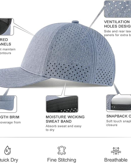 VOBOOM Men Snapback Trucker Hat, Baseball Cap for Breathable Side Laser Cut Holes