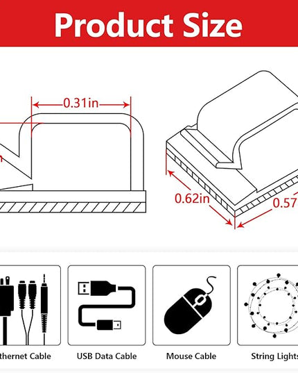 100PCS Cable Clips, Adhesive Wire Clips Organizer Cord Clips Management, Cable Staples Outdoor Strong for Wall, Desk, Christmas Lights, String Lights, Fairy Lights, Clear Glossy, Small