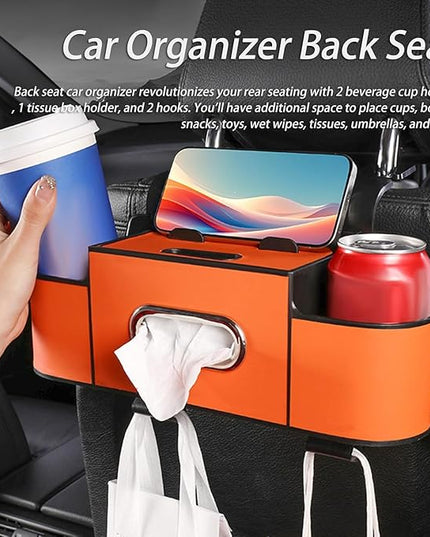 Car Organizers and Storage Box, Car Organizers and Storage Box Behind Set, 4 in 1 Multifunctional Cars Organizer and Storage Back Seat for Hold Phone, Drinks, Handbag, Universal Fit (White*1)