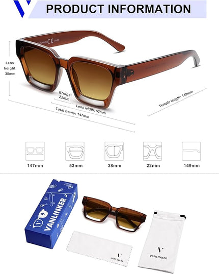 VANLINKER Thick Square Sunglasses for Men Women Retro Chunky Rectangle Shades UV400 Protection VL9731