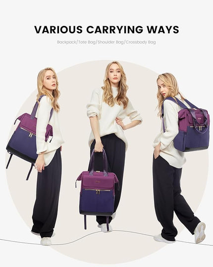 LOVEVOOK Laptop Backpack for Women, 17.7 Inch Work Laptop Bag with USB Port, Fashion Teacher Nurse Backpack Purse, Waterproof Travel Computer Backpack with Organizer Bag, 2pcs, Blue-Purple