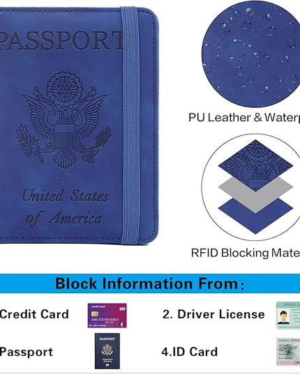 Melsbrinna Premium Leather Passport Holder Covers Case, Waterproof Rfid Blocking Travel Wallet Passport Holder with Pen Holder, Cute Passport Book for Women/Men