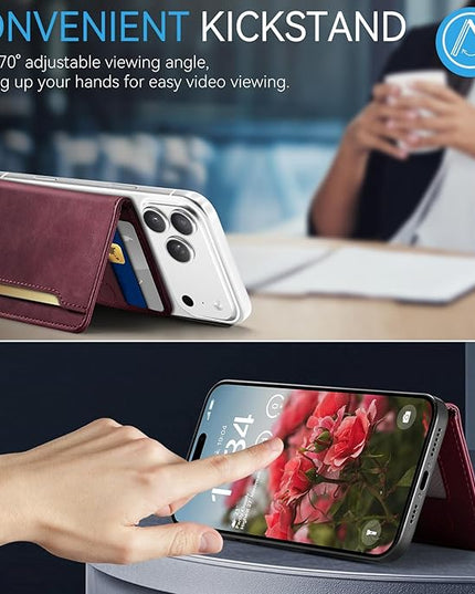 Vinich for MagSafe Wallet Magnetic RFID Blocking Card Holder Compatible with MagSafe Phones and Cases, Strong Magnet Minimalist Phone Wallet for iPhone 17/16/15/14/13/12/Pro/Max/Plus, Burgundy